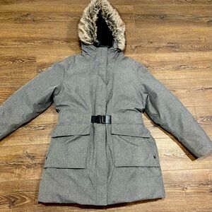 The North Face Women's Heather Gray Hooded Ski Parka with Faux Fur Trim